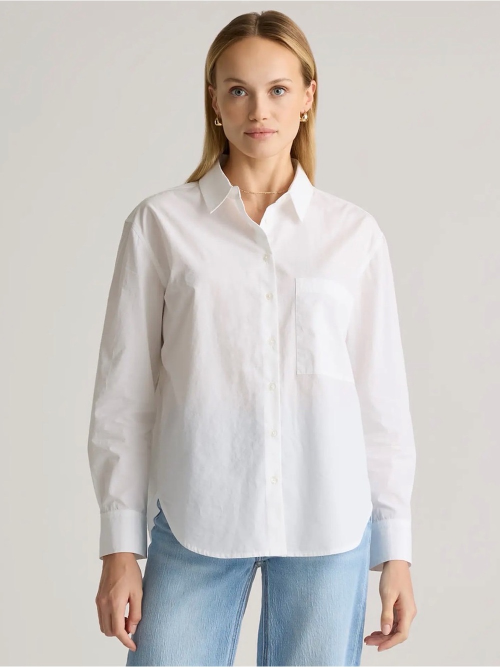 Quince 100% Organic Cotton Poplin Long Sleeve Boyfriend Shirt Size L